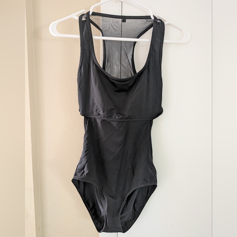 Mariia Black Mesh Open Back Tank Leotard Adult Medium